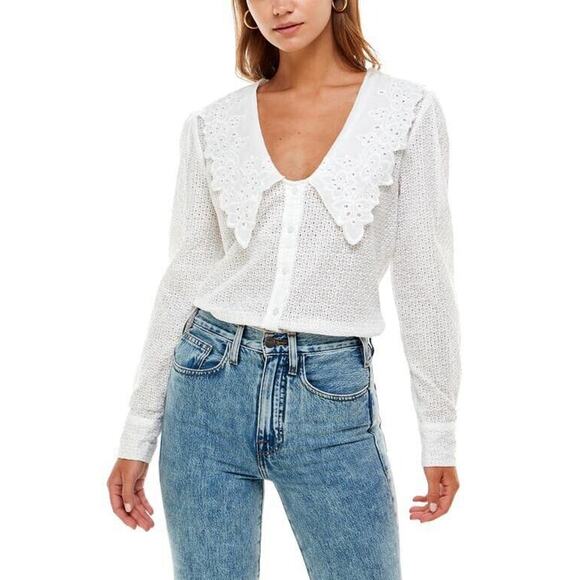 WAYF Octavia Embroidery Cotton Blouse In Ivory Size Medium NWOT - Picture 1 of 6